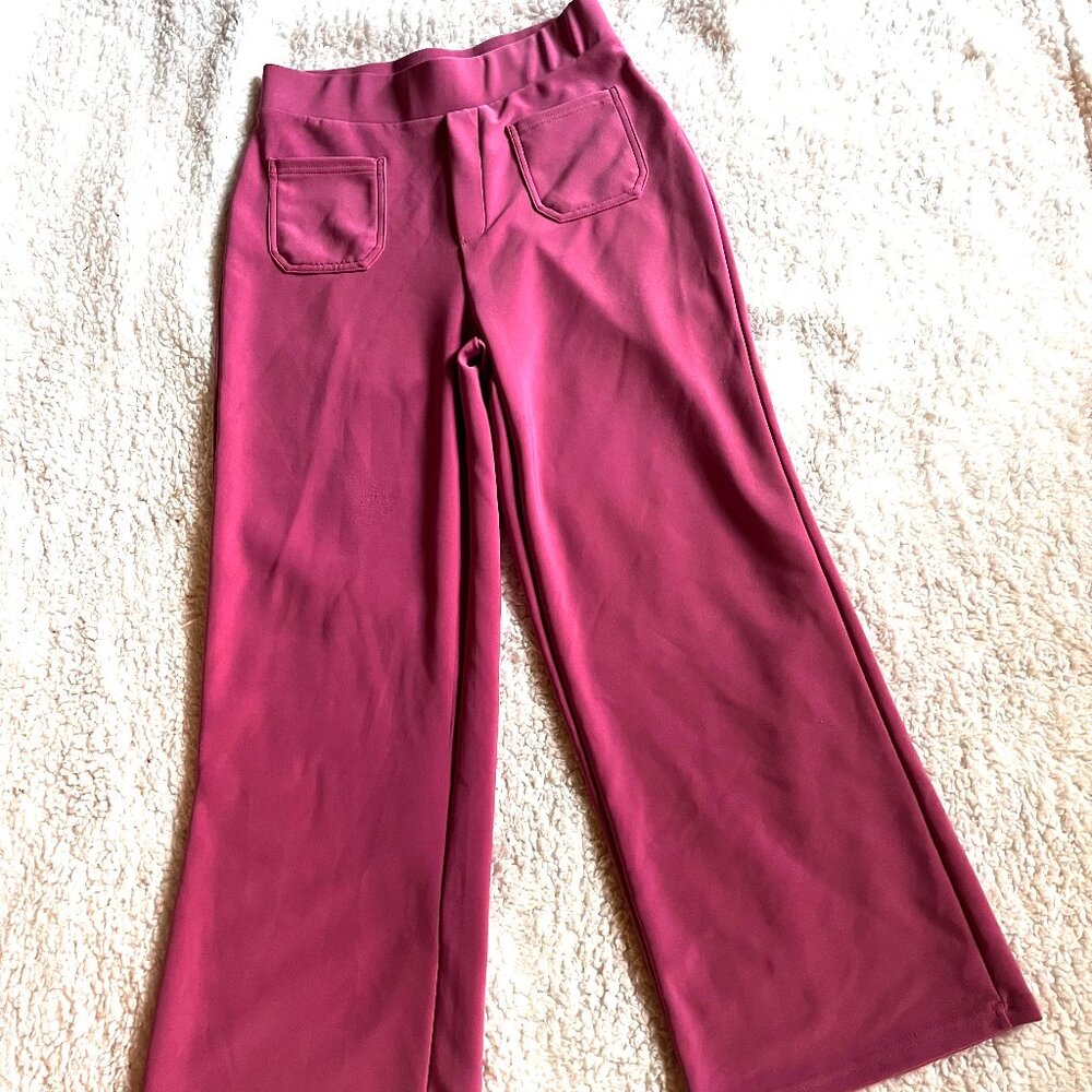 🌞Pink Mauve Wide Leg High Rise Pullon Stretchy Pants Cosmic Beauty Boho Comfort